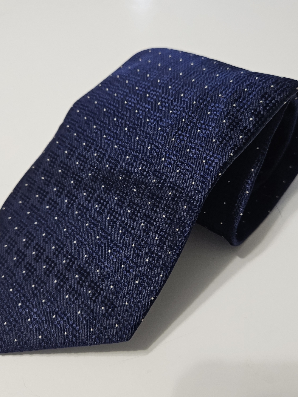 Equestrian Firenre Made in Italy Silk Navy Blue Mens Neck Tie with White Polka